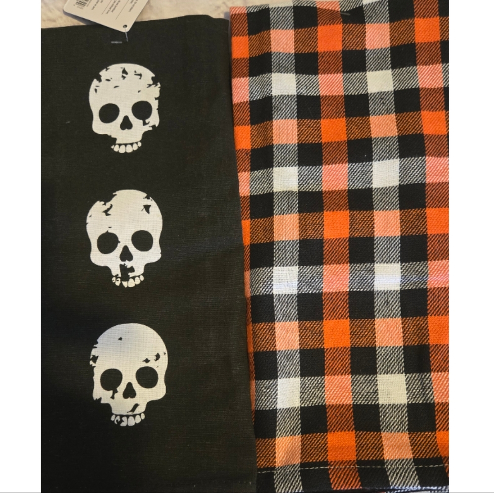 Halloween Skull and Plaid Kitchen Towels